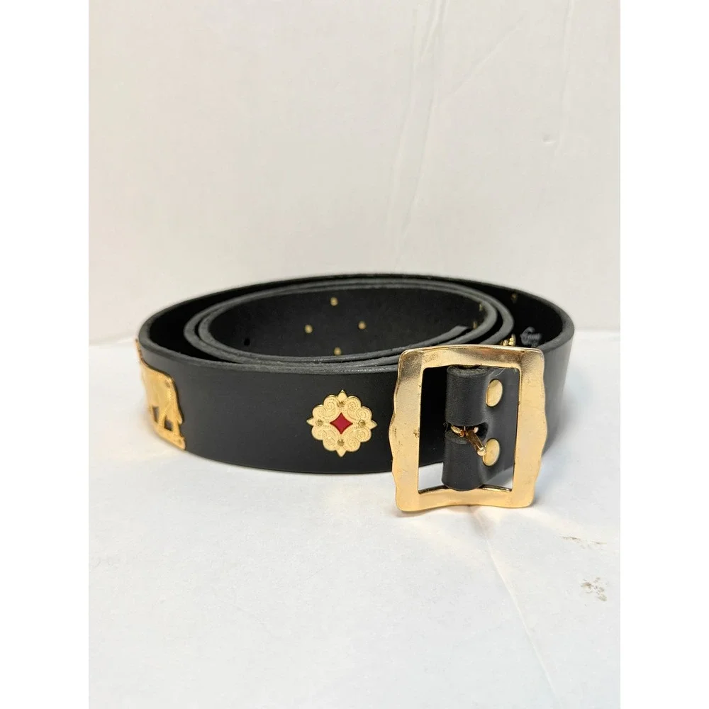 Appenzeller Swiss Leather Belt Black Brass Cow Herdsman Folk Art Size 48 Farmer